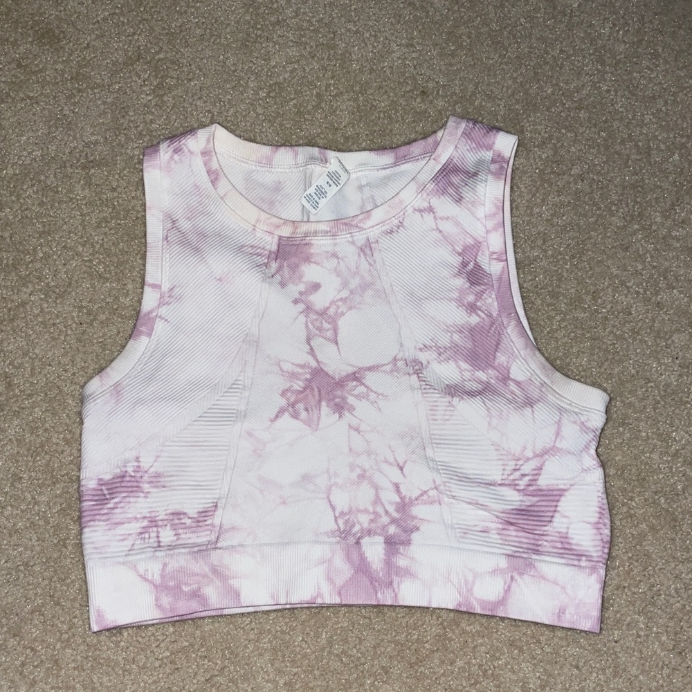 Aerie Offline Seamless Longline Sports Bra Purple Tie Dye